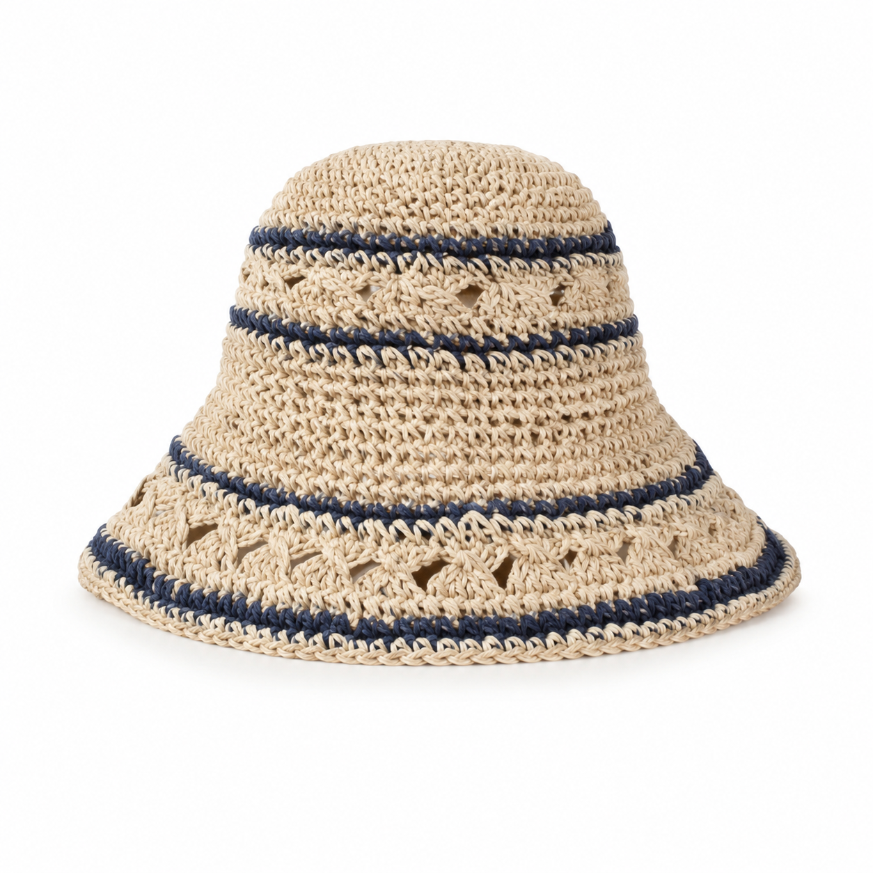 Beige & Blue Striped Bucket Hat