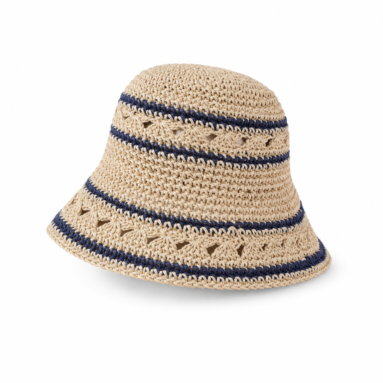 Beige & Blue Striped Bucket Hat