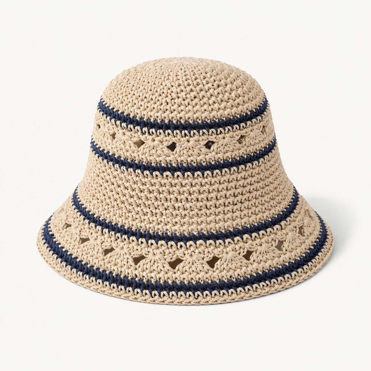 Beige & Blue Striped Bucket Hat