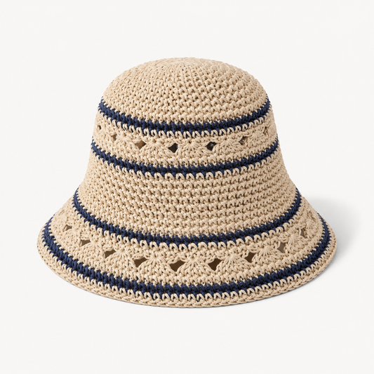 Beige & Blue Striped Bucket Hat